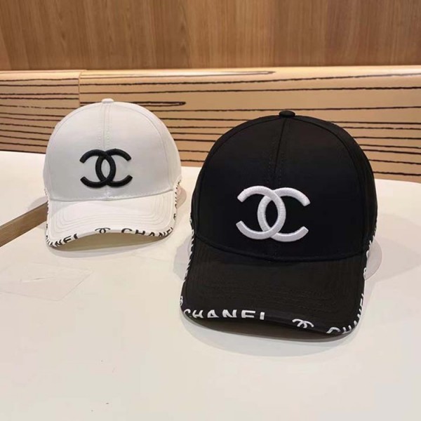 海外 Chanel ベースボールキャップ コットン 白黒 パリ おしゃれ