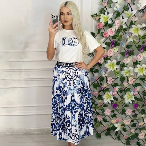 D&G tシャツロングスカートセット潮流ファッション