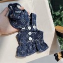 LV 2024年薄手ペット春夏レトロデニムストラップスカート潮流カップルスーツクマ猫犬スーツ