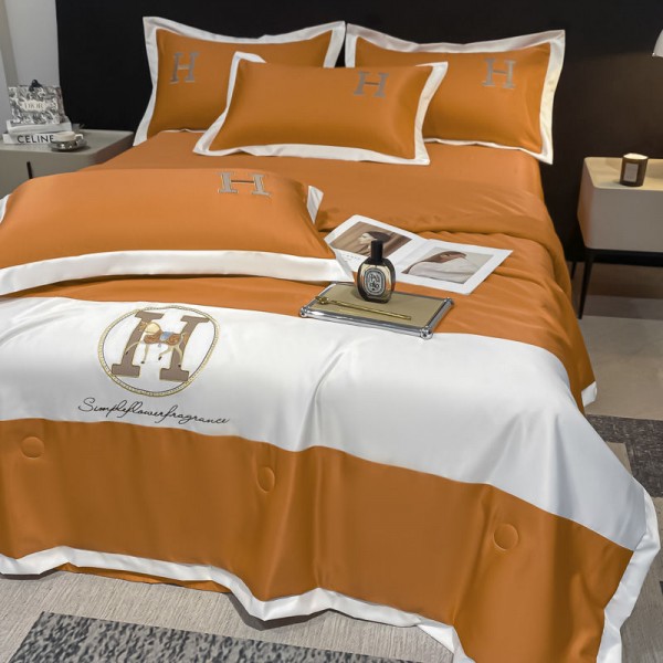 エルメス/Hermes 軽く贅沢な夏涼み布団 4点セットのアイスシルク夏の両面 洗濯可能なエアコン布団 夏布団薄いタイプのinsダブル布団カバー