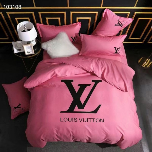 ルイ ヴィトン/LV 人気のコットン4点セット コットン100%寝具 シンプルな純色ダブルシーツ布団カバー