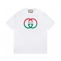 2024夏の新作グッチファッション赤と緑のパッチワークカラーロゴプリント男女同型半袖Tシャツ