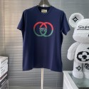 2024夏の新作グッチファッション赤と緑のパッチワークカラーロゴプリント男女同型半袖Tシャツ