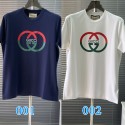 2024夏の新作グッチファッション赤と緑のパッチワークカラーロゴプリント男女同型半袖Tシャツ