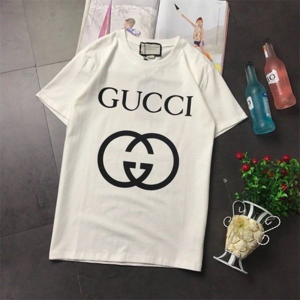 夏のラウンドネック新型GUCCIプリント半袖Tシャツグッチ男女カジュアルゆる純綿カップル同モデル