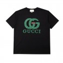 2024新型グッチ半袖トレンド新型赤緑文字ggプリント丸首コットンTシャツ男女ファッション