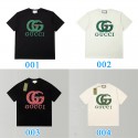 2024新型グッチ半袖トレンド新型赤緑文字ggプリント丸首コットンTシャツ男女ファッション