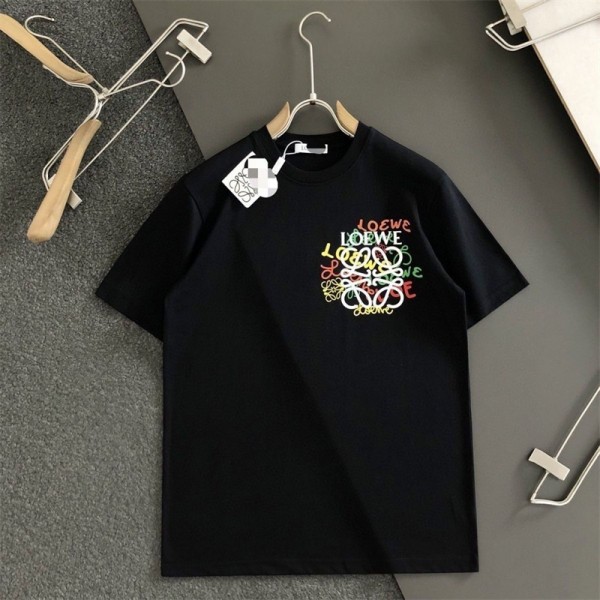 2024新型ロジェウェイ半袖トレンド新型赤緑アルファベットloeweプリント丸首純綿Tシャツ男女ファッション