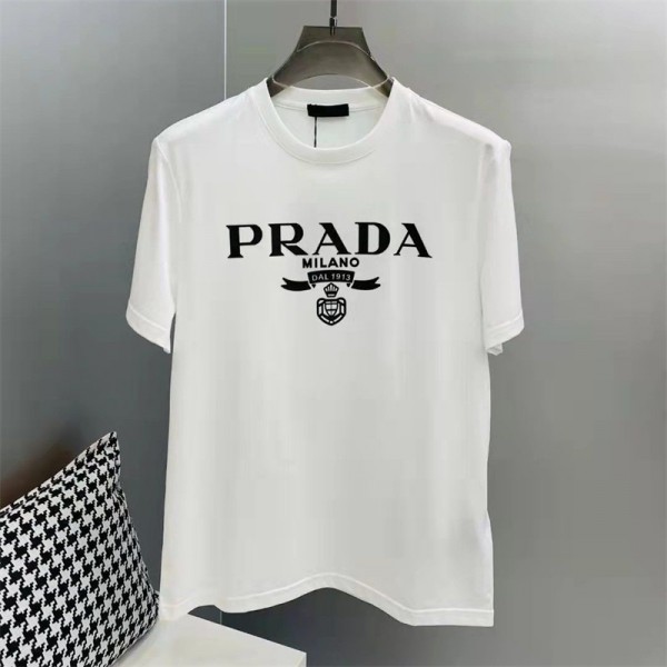 新作プラダプリントTシャツ男女カップル同PRADA純綿タイダイ半袖カップル半袖