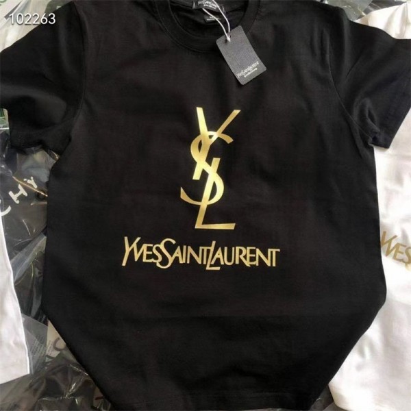 2024夏新小標サンローラン金丸首純綿Tシャツ男女ゆったりysl韓国版カップル服半袖ファッション
