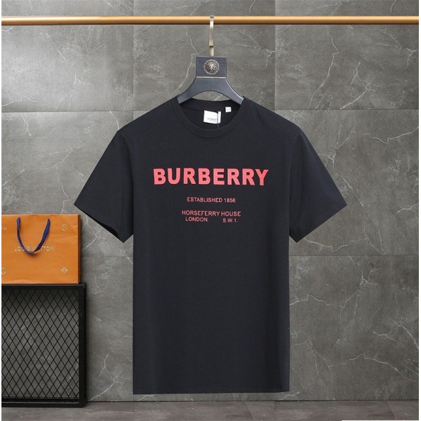 24年新作バーバリーアルファベットプリントカジュアルムードTシャツシンプルで気前の良いファッション半袖Burberryカップル痩せ見えゆったり半袖
