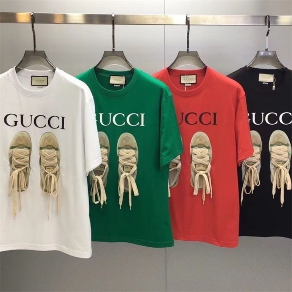 2024新型グッチ純綿半袖ネットレッド同バンド靴ビッグサイズTシャツ女性gucciゆったり男女カップル