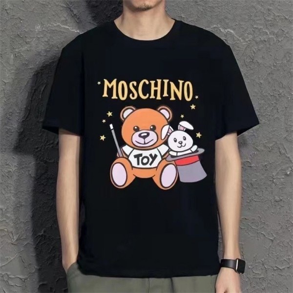 夏Moschino新型カラー小熊プリント綿半袖男女カップルゆったり半袖トップス