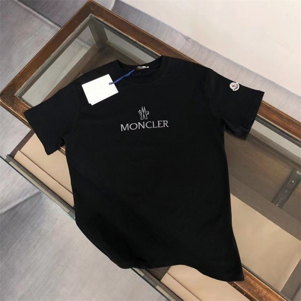 2024新型モンクレール夏、Monclerプリント男女同型丸襟純綿半袖ゆったりオーバーサイズTシャツ