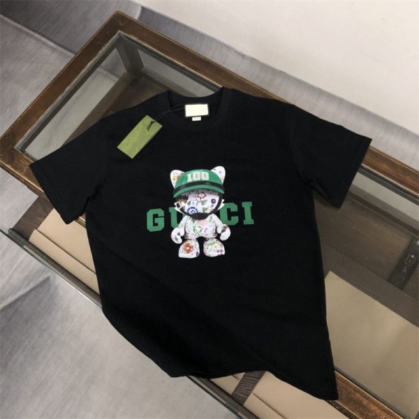 2024新型グッチ夏のコットントレンドキャラクターカジュアルプリントGUCCI男女カップル半袖Tシャツ