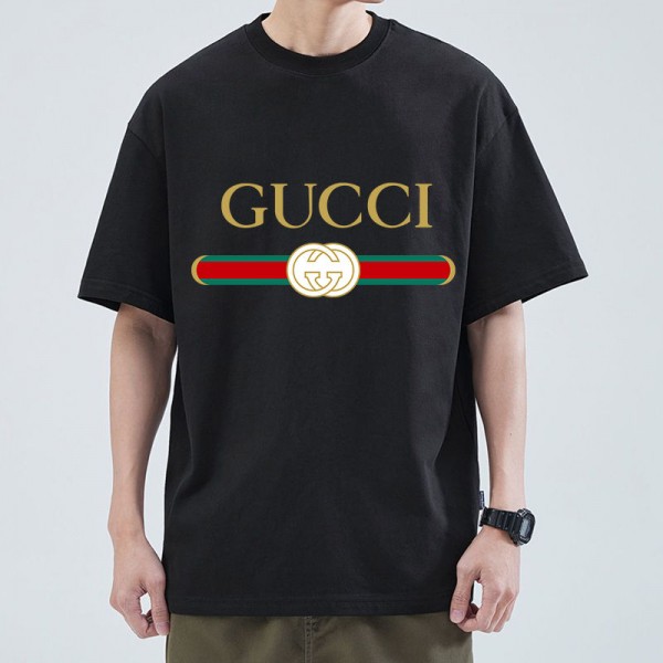 2024新型グッチ純綿半袖Tシャツ男女カップルカジュアルゆったりファッション クラシックプリント