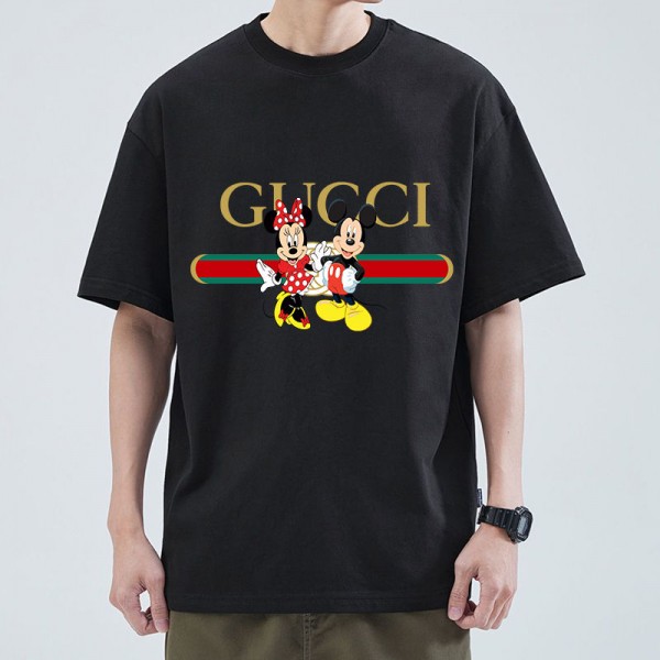 グッチ&ディズニーランド 純綿半袖Tシャツ男女カップルカジュアルゆったりファッション Disneyミッキーとミニー