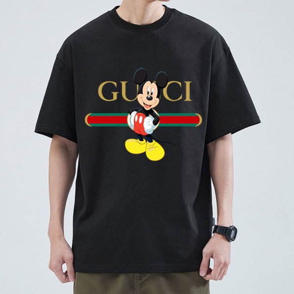 ディズニー/Disney ミッキー&グッチ純綿半袖Tシャツ男女カップルカジュアルゆったりファッション 