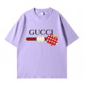 新型グッチ純綿半袖Tシャツ男女カップルカジュアルゆったりファッション アップルプリント
