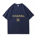 シャネル/Chanel 純綿半袖Tシャツ男女カップルカジュアルゆったりファッション ゴールドロゴプリント