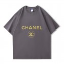 シャネル/Chanel 純綿半袖Tシャツ男女カップルカジュアルゆったりファッション ゴールドロゴプリント