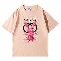 2024新型ルイ ヴィトン/LV 純綿半袖Tシャツ男女カップルカジュアルゆったりファッション ピンクウサギプリント