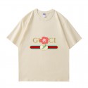 2024新型グッチ 純綿半袖Tシャツ男女カップルカジュアルゆったりファッション 花模様
