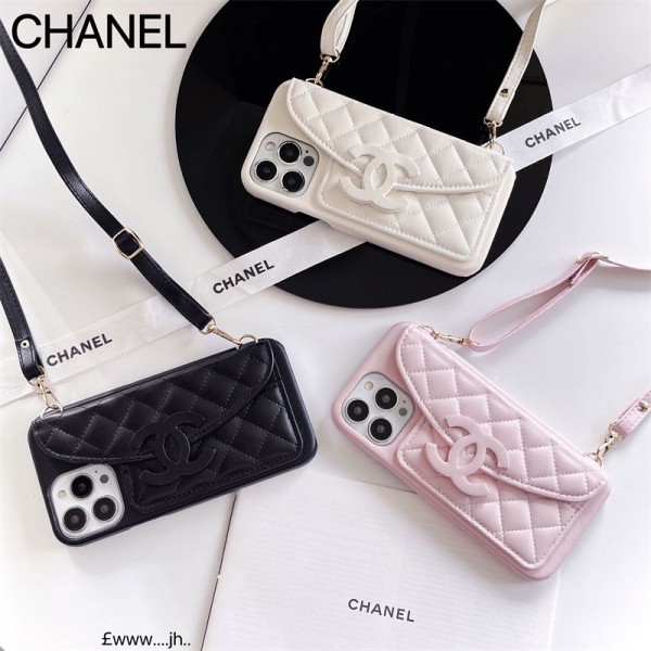 シャネル/CHANEL iphone16ケース菱格紋ダブル C ロゴ斜め掛けスマホiphone15/14/13ケース、黒・白・ピンクの 3 色でのファッションモデル