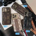 LV・Gucci 風ブランドモノグラム ストラップ付きカードポケット iPhone16 iphone15 スマホケース