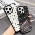 LV 風カラフルモノグラムグリッター iPhone 14 15 16 17 Pro Max ケース、ファッションと実用を両立したキラキラ保護アイテム