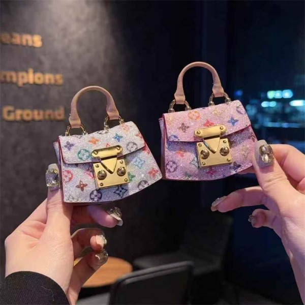 LV 風グリッターミニバッグ型 AirPods4 3 2 ケース カラフルモノグラム高級感イヤホン保護アクセサリー