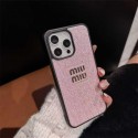 Miu Miu 風グリッターロゴ多色 iPhone17 iphone16 スマホケース 高級感ファッション保護アイテム