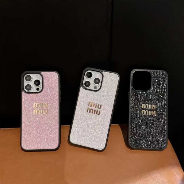 Miu Miu 風グリッターロゴ多色 iPhone17 iphone16 スマホケース 高級感ファッション保護アイテム