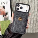 Gucci 風 GG ロゴカードポケット付き iPhone17 16 15 スマホケース 実用性と高級感を両立した保護アイテム