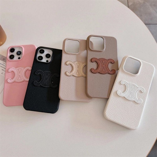 セリーヌ風 CC ロゴレザー多色 iPhone17 16 15 スマホケース 高級感ファッション保護アイテム