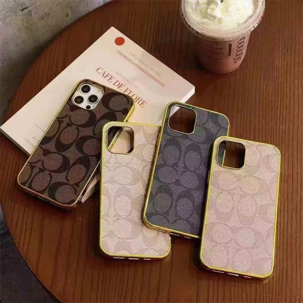 Coach 風モノグラムゴールド縁多色 iPhone17 16 13 スマホケース 高級感と洗練されたデザインを両立した保護アイテム
