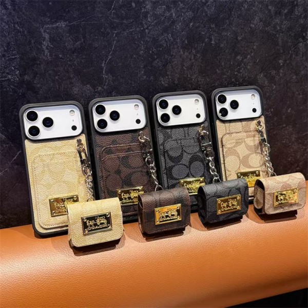 Coach 風モノグラムミニバッグチェーン付き多機能 iPhone17 15 13 スマホケース 高級感と実用性を融合したファッションアイテム