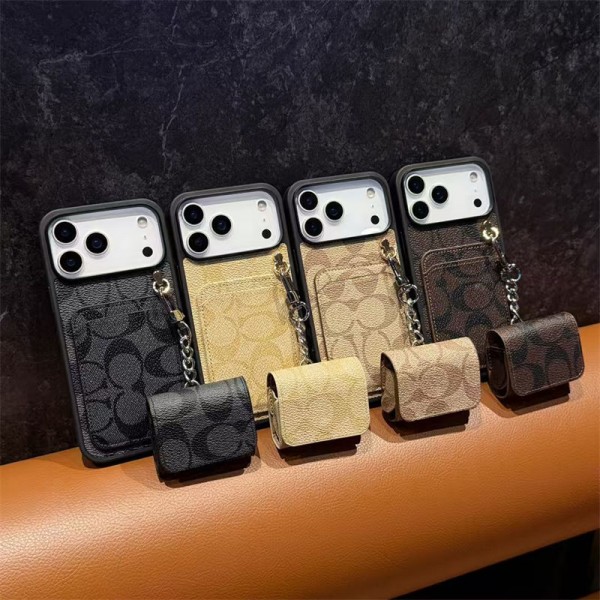 Coach 風モノグラムチェーンミニバッグ付き多機能 iPhone17 16 15 スマホケース 高級感と実用性を融合したファッションアイテム
