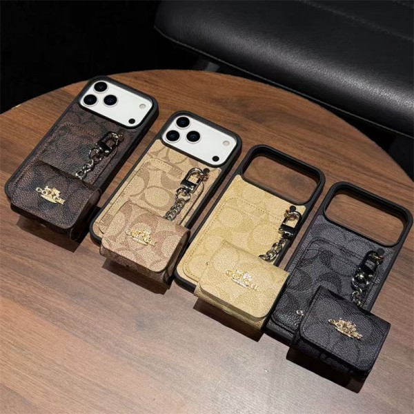 Coach 風モノグラムチェーンミニバッグ付き多機能 iPhone17 16 15 スマホケース 高級感と実用性を融合したファッションアイテム