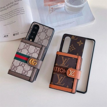 ブランド風モノグラムマルチポケット付き Galaxy Z Fold7 6 5/Z Flip7 6 5 多機能スマホケース ラグジュアリーなデザインと折りたたみ端末向け実用性を融合したアイテム